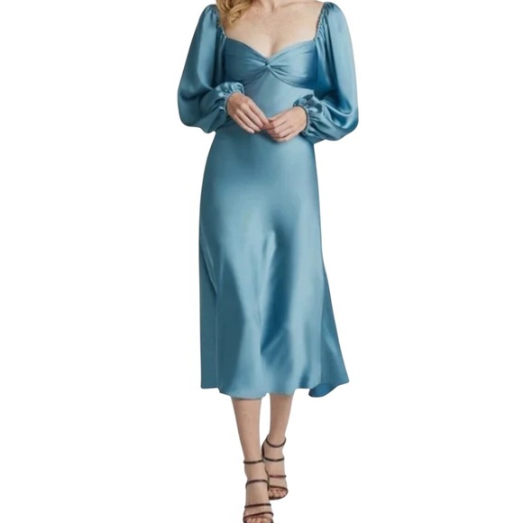 $495 NWT SACHIN & BABI Melody Midi Dress Cut Out Back Sea Glass Aqua Blue Gown 8 - Picture 1 of 11